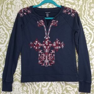 Lucky Brand Embroidered Sweater Blue Red Sz XS